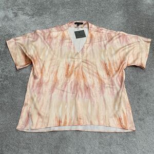 Marc New Yorr Andrew Marc Blouse Womens Large Peach Tie-Dye V-Neck Casual NWT